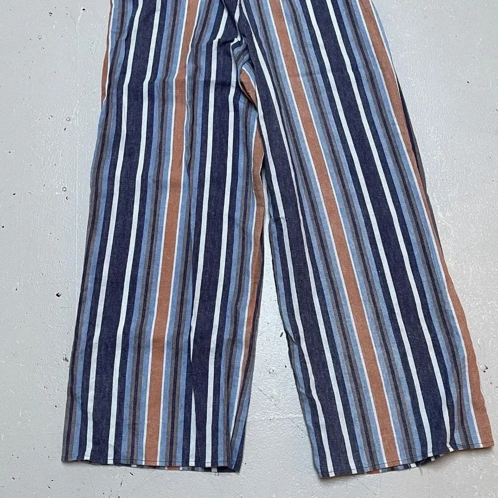 Fishbowl Jumpsuit Womens 9 Striped Strappy Linen Crop Jumper Zip Junior Overall